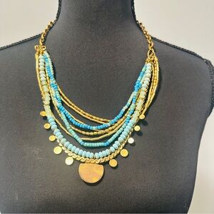 Stella & Dot - Gold and Turquoise Multi-Strand Beaded Necklace